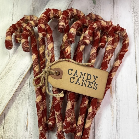 12 Primitive 6" BARN RED LG CK Fabric Candy Canes Christmas Ornaments farmhous… - Picture 11 of 11